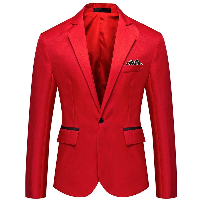 YFFUSHI Men's Casual Suit Jacket Slim Fit One Button Notched Lapel Business Daily Lightweight Blazer Jacket Red - Image 1